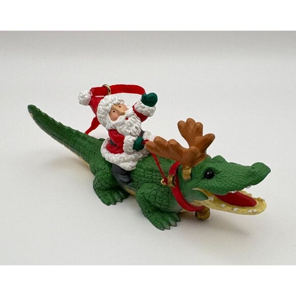 Santa Claus Riding Alligator Christmas Tree Ornament Reindeer Disguise - Picture 7 of 7